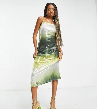 COLLUSION ombre sequin midi slip dress in green