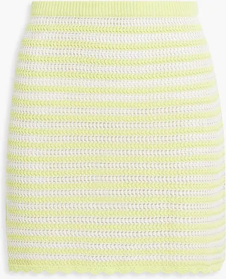 Striped crochet-knit cotton mini skirt