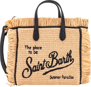 Rafia handbag with embroidered logo on the front