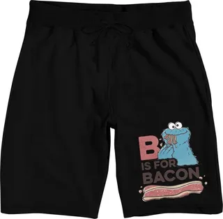 Sesame Street B Is For Bacon Men’s Black Sleep Pajama Shorts-Large