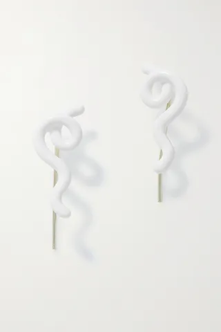 Bea Bongiasca - Short Wave 9-karat Gold And Enamel Earrings - White