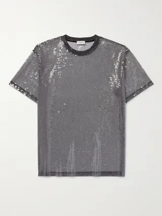 Sequin-Embellished Tulle T-Shirt