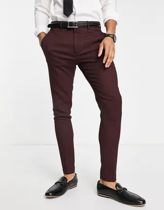 ASOS DESIGN Wedding super skinny suit pants in birdseye texture in red and navy