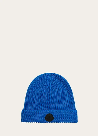 Men's Ribbed Logo-Patch Beanie Hat