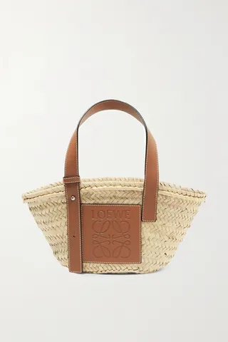 Loewe - Small Leather-trimmed Woven Raffia Tote - Brown