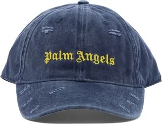 Palm Angels Logo Embroidered Distressed Baseball Cap