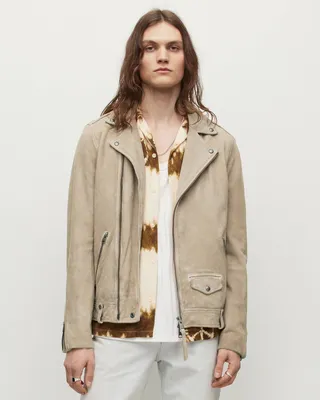 Milo Asymmetric Zip Suede Biker Jacket - Pampas White