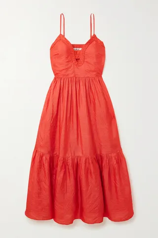 Sea - Roberta Braided Cutout Silk-dupioni Midi Dress - Red