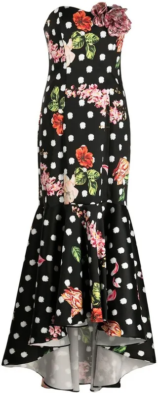 Floral-Print Fishtail Gown
