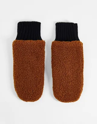 Miss Selfridge Tan Teddy Mitten