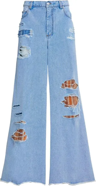 Distressed-Detail Wide-Leg Jeans