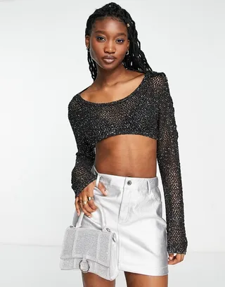 Weekday Blake crop top in sparkly black - part of a set