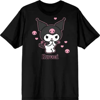 Sanrio Kuromi Anime Hearts & Skulls Unisex Black Graphic Tee Shirt-L