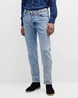 Men's Bleached Denim Straight Leg Jeans
