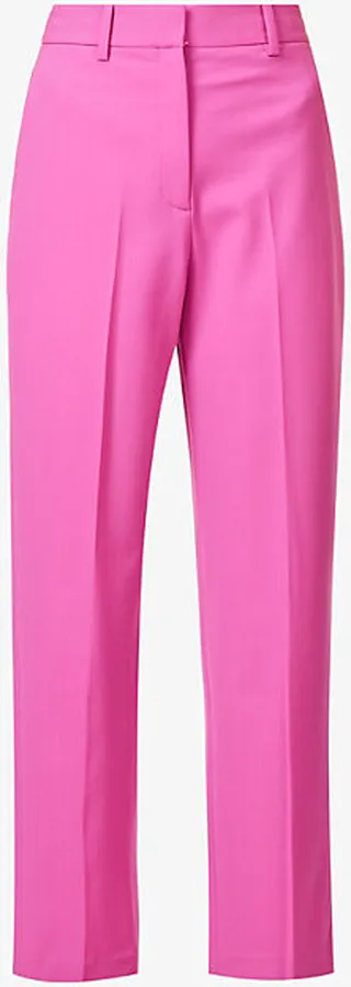 Womens Carnation Regular-fit Straight-leg High-rise Stretch-wool Trousers