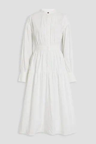 Gathered cutout cotton-poplin midi dress