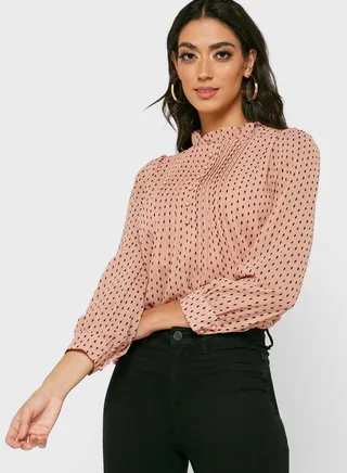 Printed Gathered Fabric Blouse