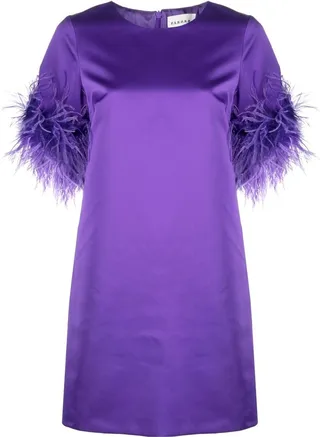 Feather-Trim Satin Dress