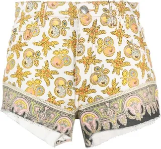Printed Denim Shorts
