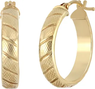 14K Gold Textured Hoop Earrings