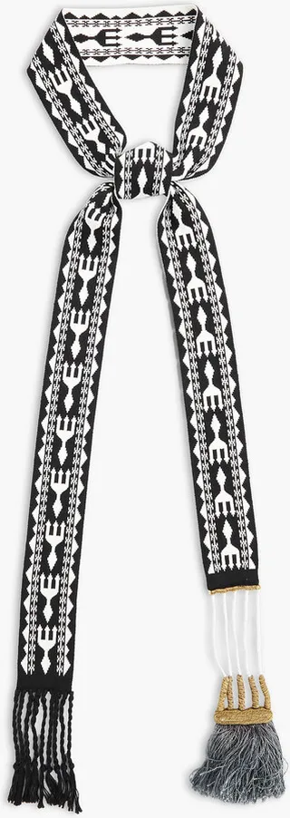 Embellished jacquard-knit scarf