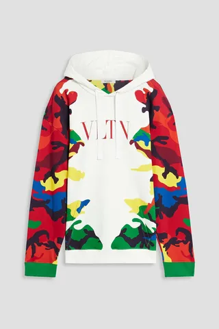 Printed French cotton-blend terry hoodie