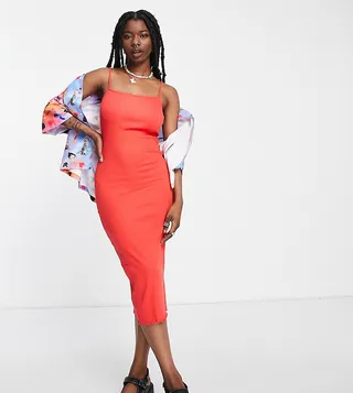 COLLUSION ribbed cami midi dress in red