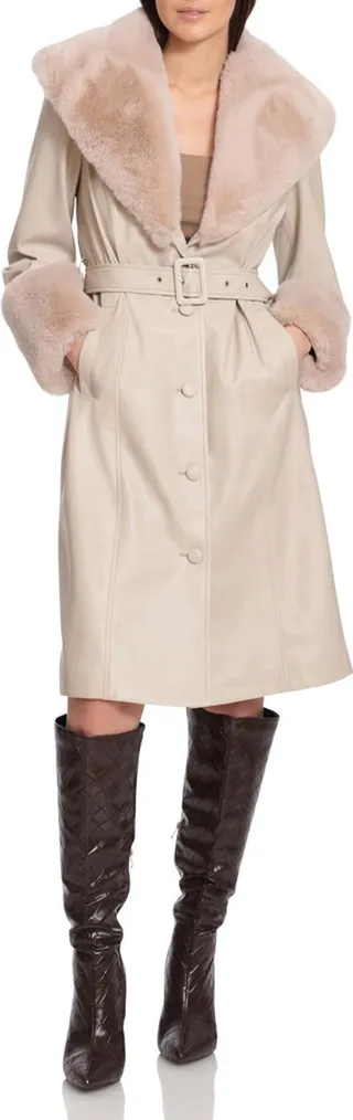 Womens Faux Leather Midi Long Coat