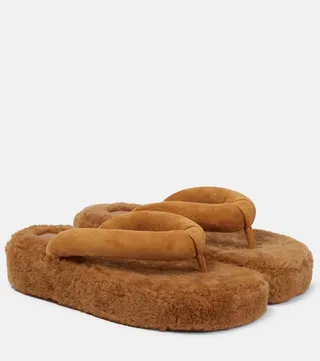 Yoon suede and shearling thong sandals