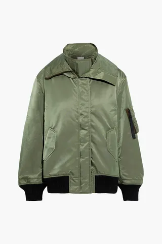 Satin-shell hooded bomber jacket