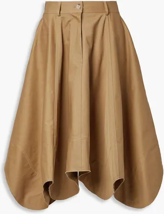 Asymmetric cotton-drill midi skirt