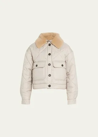 Quilted Jacket with Faux Shearling Collar
