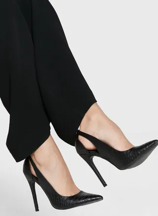 Croc Effect Cutout Detail Pointed Pump Black
