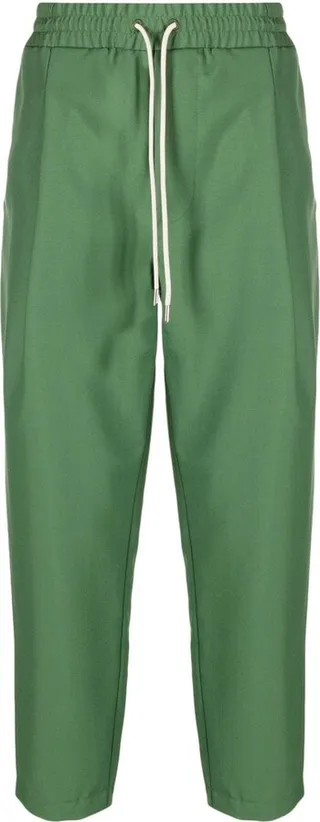Drawstring-Waistband Tapered-Leg Trousers