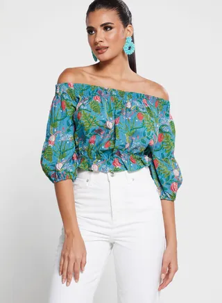 Balloon Sleeve Floral Crop Top