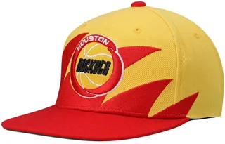 Men's Mitchell & Ness Gold and Red Houston Rockets Hardwood Classics Sharktooth Snapback Hat