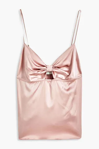 Bow-embellished stretch-silk satin camisole