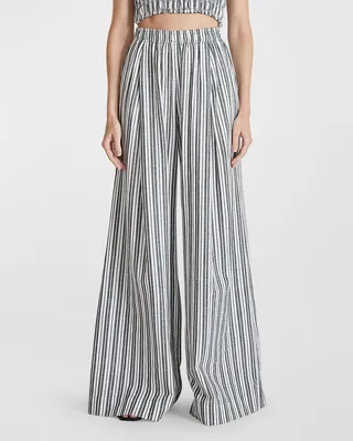 Suerte Wide-Leg Striped Cotton-Linen Pants