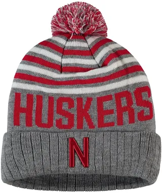 Men's Heathered Gray and Scarlet Nebraska Huskers Ensuing Cuffed Knit Hat with Pom
