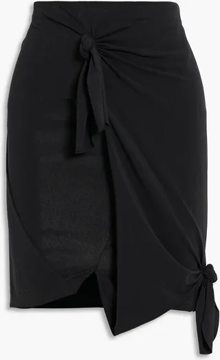 Wrap-effect knotted stretch-cotton jersey mini skirt