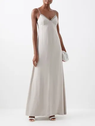 Monili-trim Silk Crepe De Chine Slip Dress