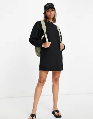 & Other Stories cotton blend mini sweat dress in black - BLACK
