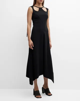 Cutout Matte Viscose Crepe A-Line Midi Dress