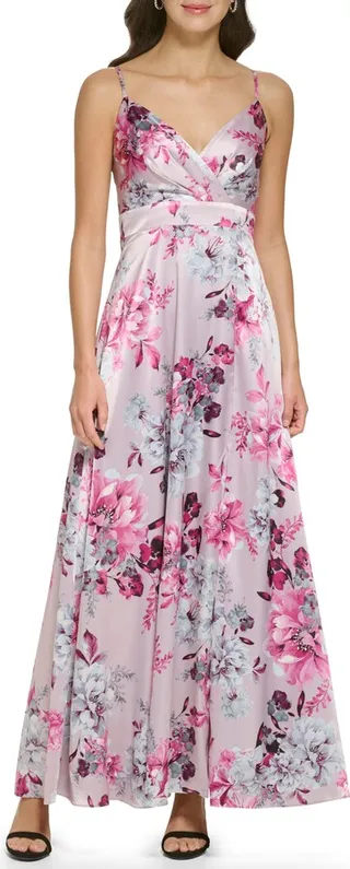 Floral print Satin Gown