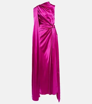 Orien asymmetrical draped silk satin gown