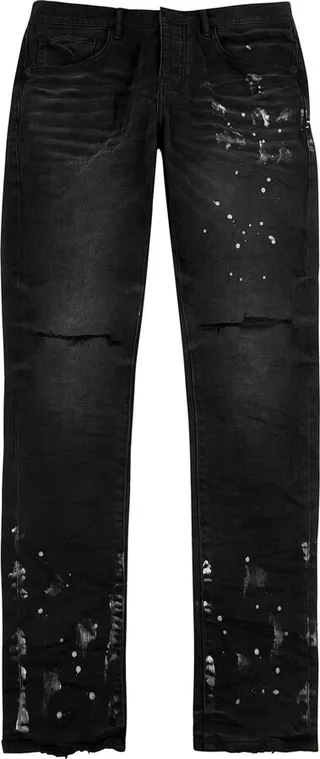 Purple Distressed Coated Slim-leg Jeans