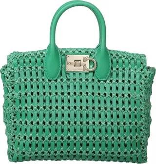 Salvatore Studio Box Handbag In Leather And Raffia