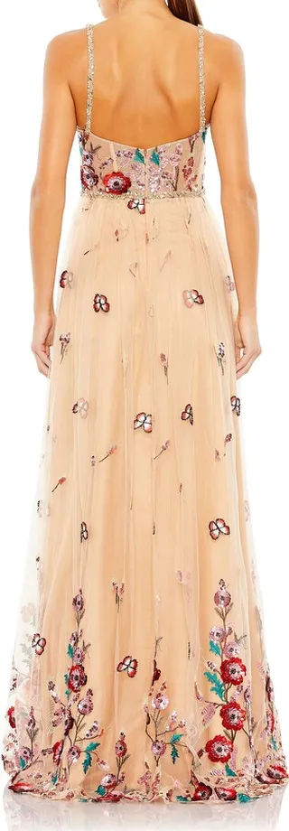 Embellished Floral Sweetheart Neck Gown