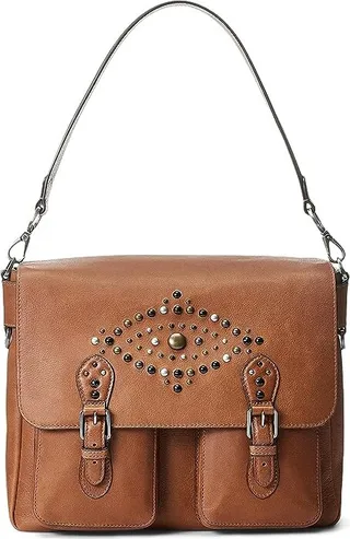 LAUREN Ralph Lauren Leather Medium Portia Shoulder Bag (Lauren Tan) Handbags