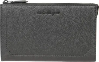Logo Embossed Top Zip Clutch